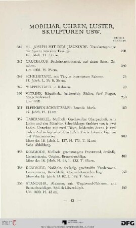 Mobiliar, Uhren, Luster, Skulpturen usw. (Nr. 346-387)
