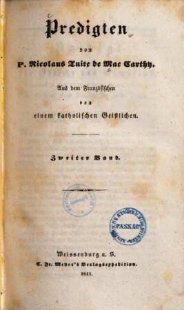 Predigten von P. Nicolaus Tuite de Mac Carthy, 2