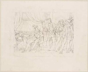 Zu Shakespeares "König Heinrich IV.", Teil 2, Blatt 10, 4. Akt, 4. Szene: Prinz Heinrich am Bett des schlafendem Königs