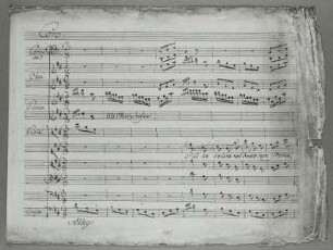 L' infedeltà fedele. Oper von Cimarosa : L' infedeltà fedele. Oper von Domenico Cimarosa. Choreinlage "Più la belva nel bosco non freme", für 2. Akt Nr. 8, Beginn Allegro, Seite 186 der Partitur (Band II). Dresden: SLUB Mus.3556-F-550