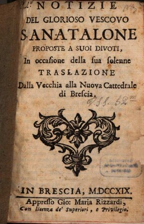 Notizie del glorioso vescovo S. Anatalone
