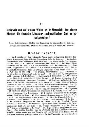 Inwieweit und auf welche Weise ist im Unterricht der oberen Klassen die deutsche Litteratur nachgoethischer Zeit zu berücksichtigen? : Erster Bericht