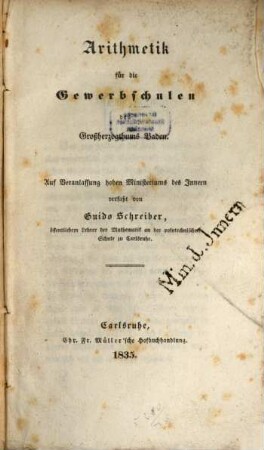 Arithmetik für die Gewerbschulen des Großherzogthums Baden