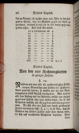 Drittes Capitel. Von den vier Rechnungsarten in ganzen Zahlen.