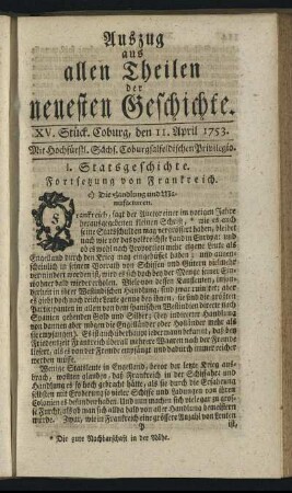 XV. Stück. Coburg, den 11. April. 1753.