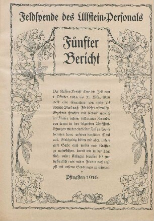 5.1916: Feldspende des Ullstein-Personals