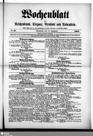 Wochenblatt für Reichenbrand, Siegmar, Neustadt und Rabenstein
