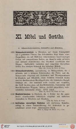 XI. Möbel und Geräthe (Nr. 1157-1315)