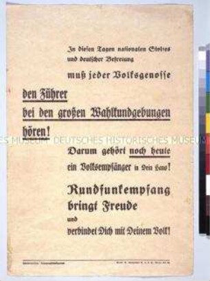 Aufruf zur Anschaffung eines Volksempfängers