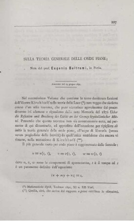 Sulla teoria generale delle onde piane.