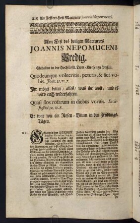 218-223, Am Fest des heiligen Martyrers Joannis Nepomuceni