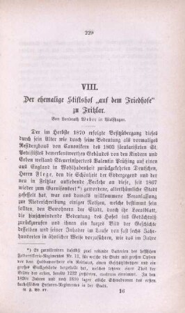 VIII. Der ehemalige Stiftshof "auf dem Friedhofe" zu Fritzlar.