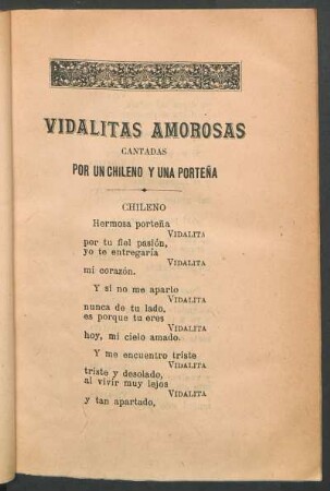 Vidalitas amorosas : Cantadas por un chileno y una porteña