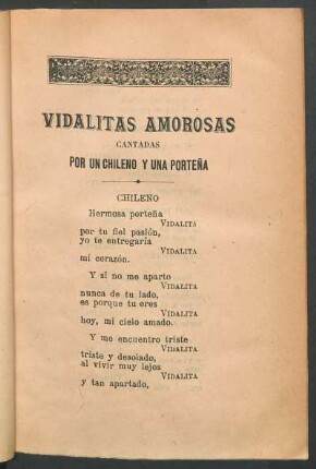 Vidalitas amorosas : Cantadas por un chileno y una porteña