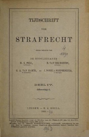 Tijdschrift voor strafrecht. 4. 1890