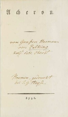 Titelseite des Bandes mit handschriftlichen Ergänzungen