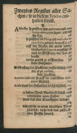 Zweytes Register aller Sachen/ so in diesem Tractat enthalten seynd.