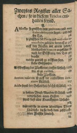 Zweytes Register aller Sachen/ so in diesem Tractat enthalten seynd.