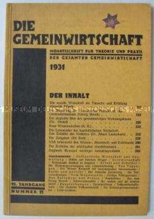 Gesellschaftstheoretische Monatszeitschrift "Die Gemeinwirtschaft" u.a. zum "gemeinnützigen Wohnungsbau"