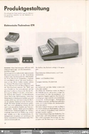 Elektronische Tischrechner ETR : Produktgestaltung