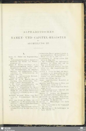 Alphabetisches Namen- und Capitel-Register zu Abtheilung III