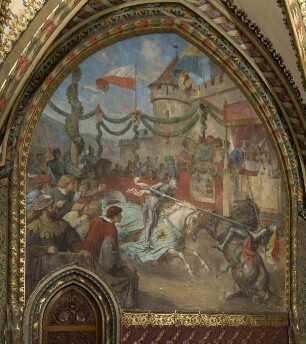 Wandbild: "Erster Turnierkampf Albrechts in Pirna, 1459"