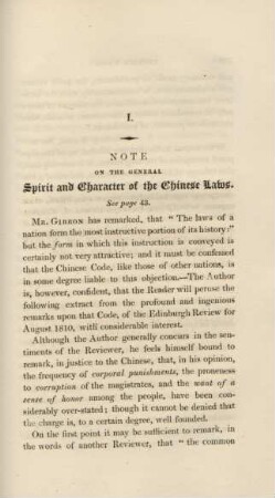 I. Note on the general spirit and character of the Chinese laws