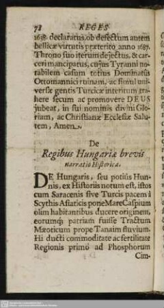 De Regibus Hungariae brevis narratio Historica