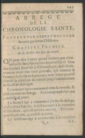 Chapitre Premier. De la division des âges du monde