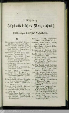 I. Einwohnerverzeichnis : I. Abtheilung. Alphabetisches Verzeichniß der selbstständigen Bewohner Großenhains