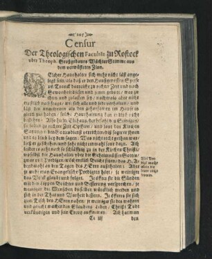 Censur Der Theologischen Facultät zu Rostock über Theoph. Großgebaurs Wächterstimme aus dem verwüsteten Zion.