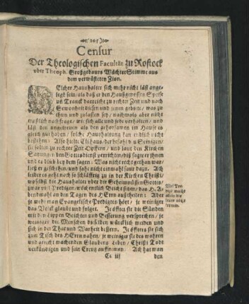 Censur Der Theologischen Facultät zu Rostock über Theoph. Großgebaurs Wächterstimme aus dem verwüsteten Zion.