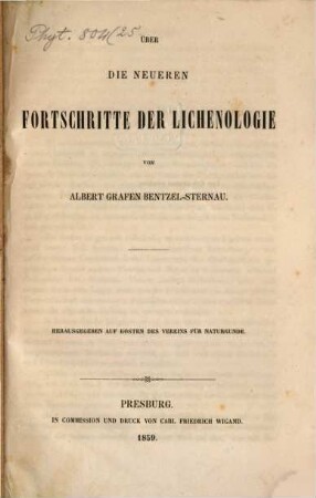 Ueber die neueren Fortschritte der Lichenologie