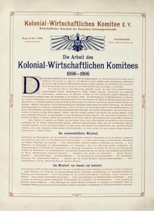 Die Arbeit des Kolonial-Wirtschaftlichen Komitees 1896-1906