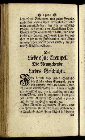 Die Neunzehende Liebes-Geschichte. Die Liebe ohne Exempel.