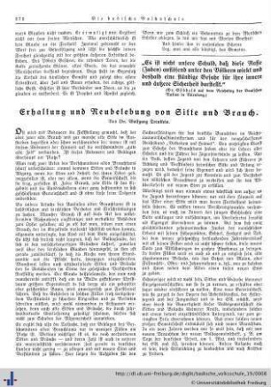 Erhaltung und Neubelebung von Sitte und Brauch