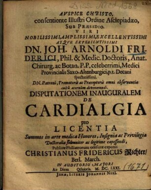 Disputationem Inauguralem De Cardialgia