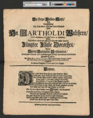 [Die freye Liebes-Wahl/ Bey Verehlichung ... Herrn Hn. Bartholdi Walthern/ ...]