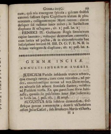 [Abbildung und Abbildungsbeschreibung] Gemmæ Incisæ Annulis Insertæ Aureis.