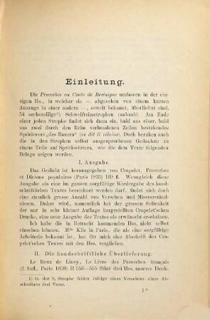 Die Proverbes au Conte de Bretaigne : nebst Belegen aus germanischen und romanischen Sprachen