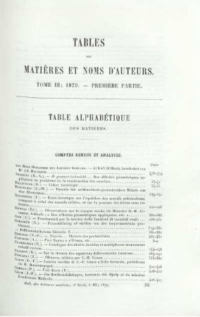 Table des Matières et Noms d'Auteurs.