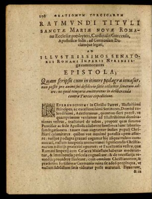 Illustrissimos Senatores Romani Imperii Nurenbergae commorantes Epistola; ...