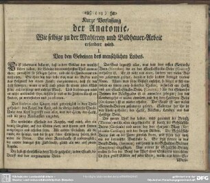 Kurze Verfassung der Anatomie, Wie selbige zu der Mahlerey und Bildhauer-Arbeit erfordert wird