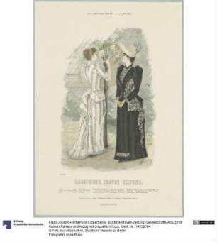 Illustrirte Frauen-Zeitung: Gesellschafts-Anzug mit kleinen Paniers und Anzug mit drapiertem Rock