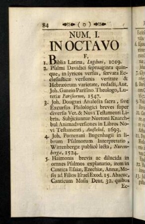 84-116, Num. I. In Octavo. F.