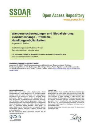 Wanderungsbewegungen und Globalisierung: Zusammenhänge - Probleme - Handlungsmöglichkeiten