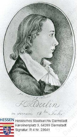 Hölderlin, Friedrich (1770-1843) / Porträt im Profil in Medaillon, Brustbild, mit Bildlegende