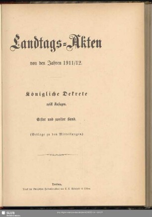 1911/12,1: Landtags-Akten / Königliche Dekrete