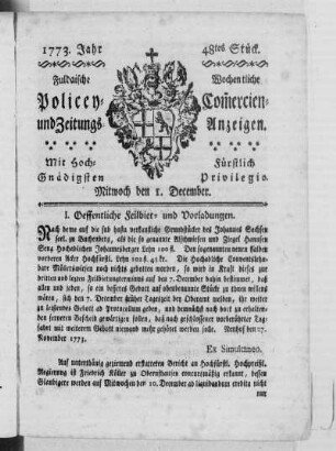 48tes Stück, Ausgabe vom 1. December 1773