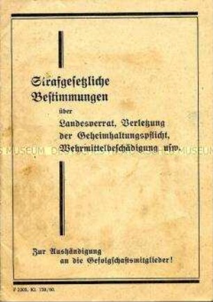 Sonderdruck mit Auszügen aus dem Reichsstrafgesetzbuch und dem Gesetz gegen unlauteren Wettbewerb